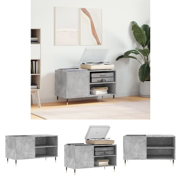 The Living Store vinylskab 85x38x48 cm konstrueret træ betongrå -  Medieopbevaring