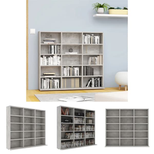 The Living Store cd-reol 102x23x89,5 cm konstrueret træ betongrå -  Medieopbevaring