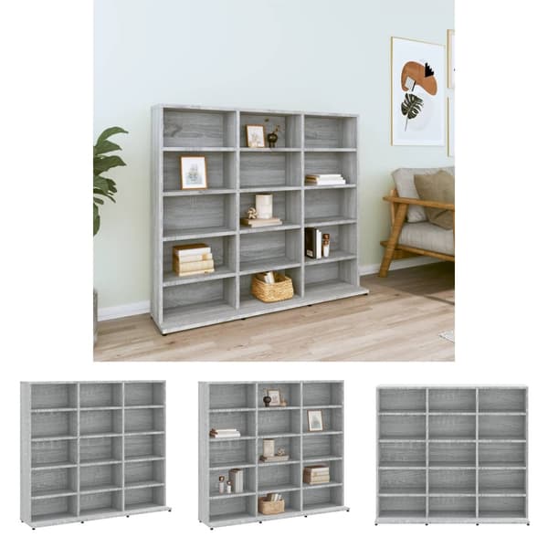 The Living Store cd-reol 102x23x89,5 cm konstrueret træ grå sonoma -  Medieopbevaring