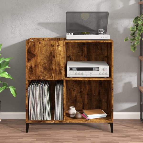The Living Store vinylskab 84,5x38x89 cm konstrueret træ røget egetræsfarve - Medieopbevaring