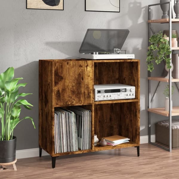 The Living Store vinylskab 84,5x38x89 cm konstrueret træ røget egetræsfarve - Medieopbevaring