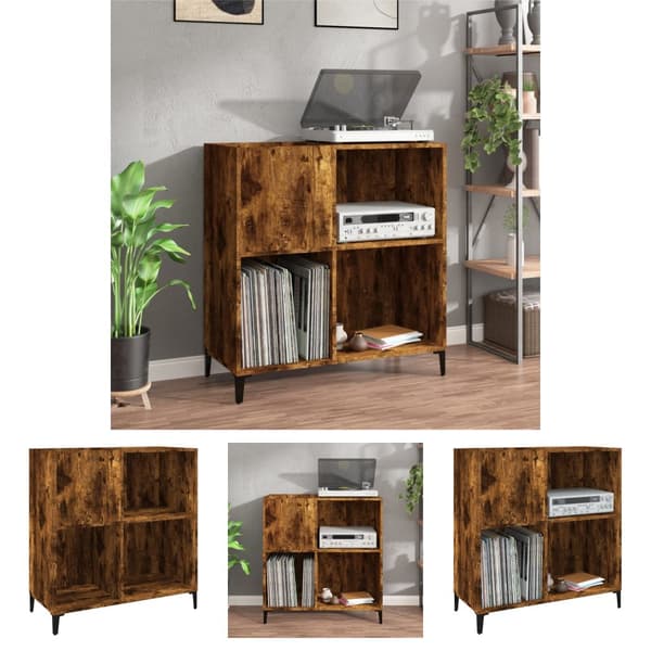 The Living Store vinylskab 84,5x38x89 cm konstrueret træ røget egetræsfarve -  Medieopbevaring