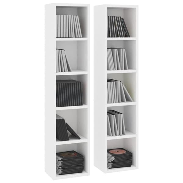 The Living Store cd-reoler 2 stk. 21x16x93,5 cm konstrueret træ hvid - Medieopbevaring