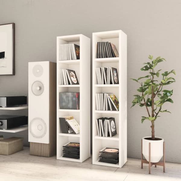 The Living Store cd-reoler 2 stk. 21x16x93,5 cm konstrueret træ hvid - Medieopbevaring