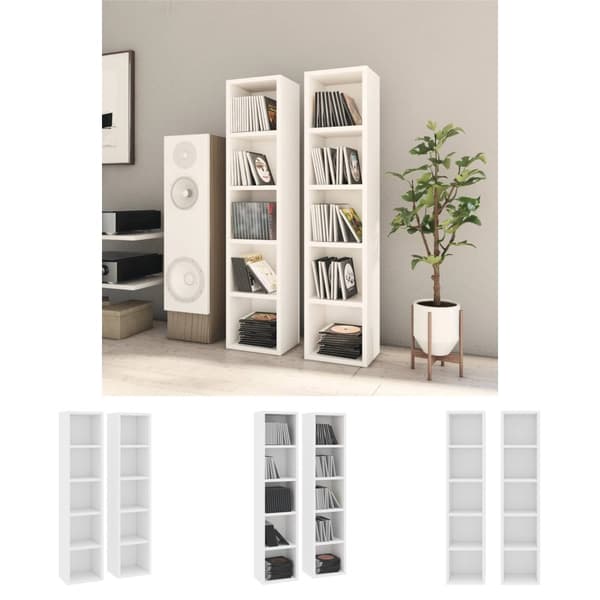 The Living Store cd-reoler 2 stk. 21x16x93,5 cm konstrueret træ hvid - Medieopbevaring