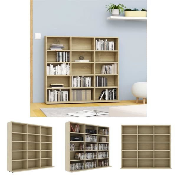 The Living Store cd-reol 102x23x89,5 cm konstrueret træ sonoma-eg -  Medieopbevaring