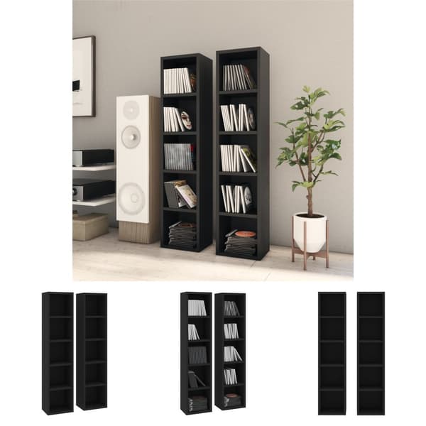 The Living Store CD-reoler 2 stk. 21x16x93,5 cm spånplade sort -  Medieopbevaring