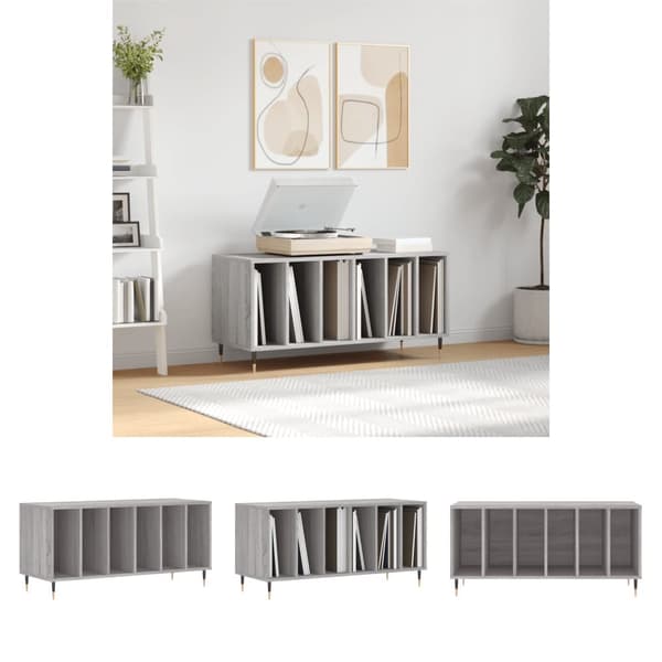 The Living Store vinylskab 100x38x48 cm konstrueret træ grå sonoma-eg -  Medieopbevaring