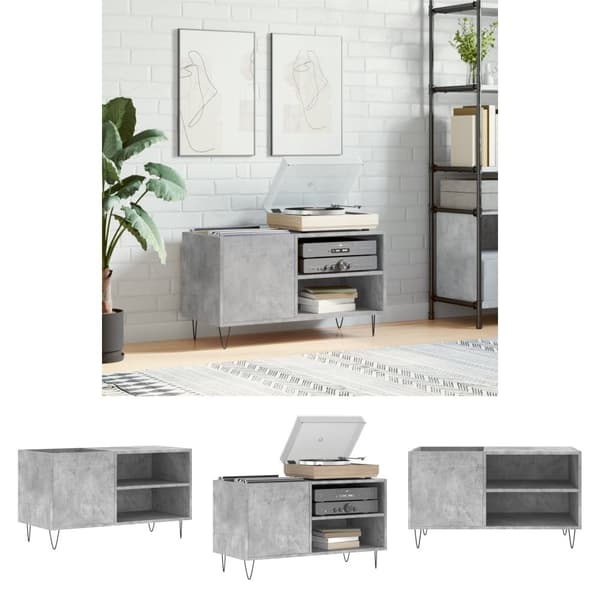 The Living Store vinylskab 85x38x48 cm konstrueret træ betongrå - Medieopbevaring