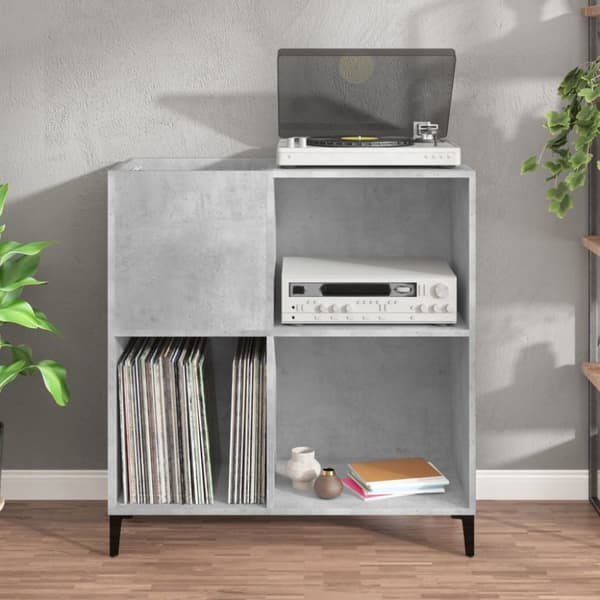 The Living Store vinylskab 84,5x38x89 cm konstrueret træ betongrå - Medieopbevaring