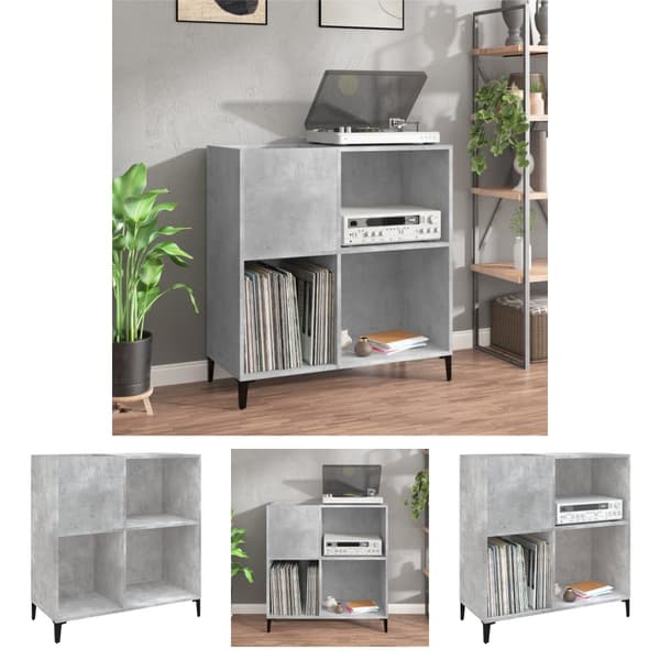 The Living Store vinylskab 84,5x38x89 cm konstrueret træ betongrå - Medieopbevaring