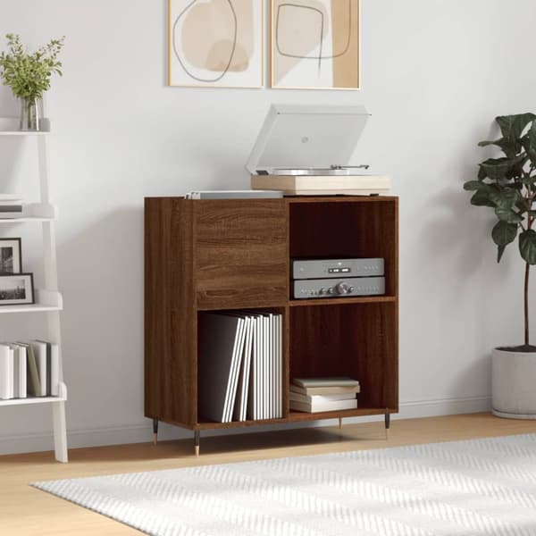 The Living Store vinylskab 84,5x38x89 cm konstrueret træ brun egetræsfarve -  Medieopbevaring