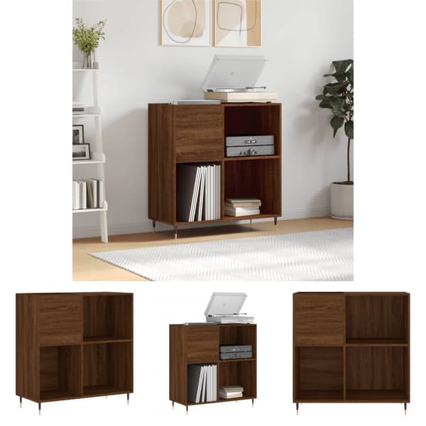 The Living Store vinylskab 84,5x38x89 cm konstrueret træ brun egetræsfarve -  Medieopbevaring