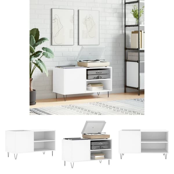 The Living Store vinylskab 85x38x48 cm konstrueret træ hvid -  Medieopbevaring