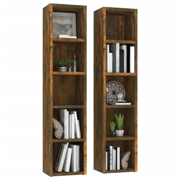 The Living Store CD-hyllyt 2 kpl savutammi 21x16x93,5 cm tekninen puu - Medialaitekaapit & -telineet