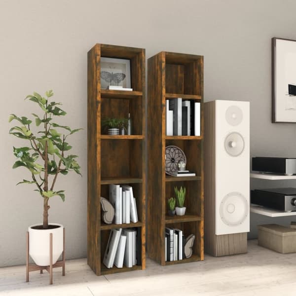 The Living Store CD-hyllyt 2 kpl savutammi 21x16x93,5 cm tekninen puu - Medialaitekaapit & -telineet