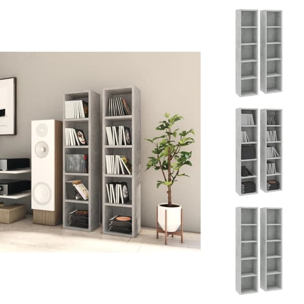 Medialaitekaapit & -telineet - Living CD-hyllyt 2 kpl betoninharmaa 21x16x93,5 cm tekninen puu