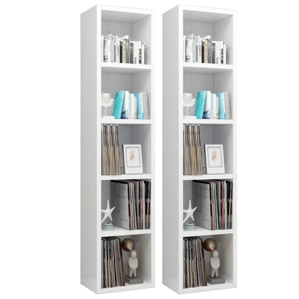 Medieopbevaring - Living CD-reoler 2 stk. 21x16x93,5 cm spånplade hvid højglans