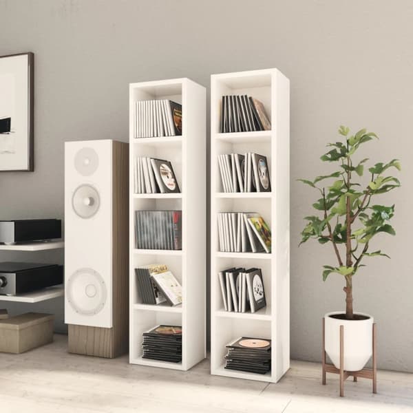 Medieopbevaring - Living CD-reoler 2 stk. 21x16x93,5 cm spånplade hvid højglans