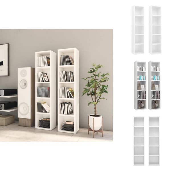 Medieopbevaring - Living CD-reoler 2 stk. 21x16x93,5 cm spånplade hvid højglans