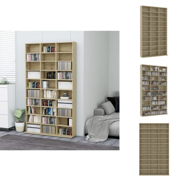 Medieopbevaring - Living cd-reol 102x16x177,5 cm konstrueret træ sonoma-eg