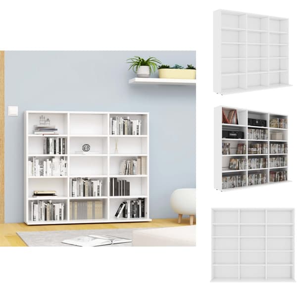 Medieopbevaring - Living cd-reol 102x23x89,5 cm konstrueret træ hvid