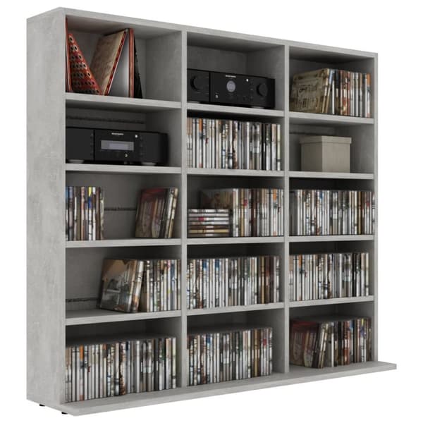 Medieopbevaring - Living cd-reol 102x23x89,5 cm konstrueret træ betongrå