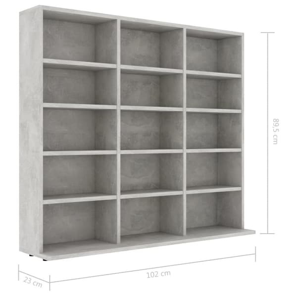 Medieopbevaring - Living cd-reol 102x23x89,5 cm konstrueret træ betongrå