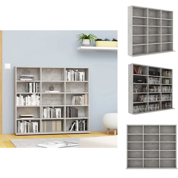 Medieopbevaring - Living cd-reol 102x23x89,5 cm konstrueret træ betongrå