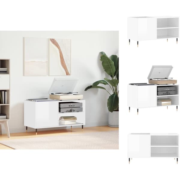Medieopbevaring - Living vinylskab 85x38x48 cm konstrueret træ hvid højglans