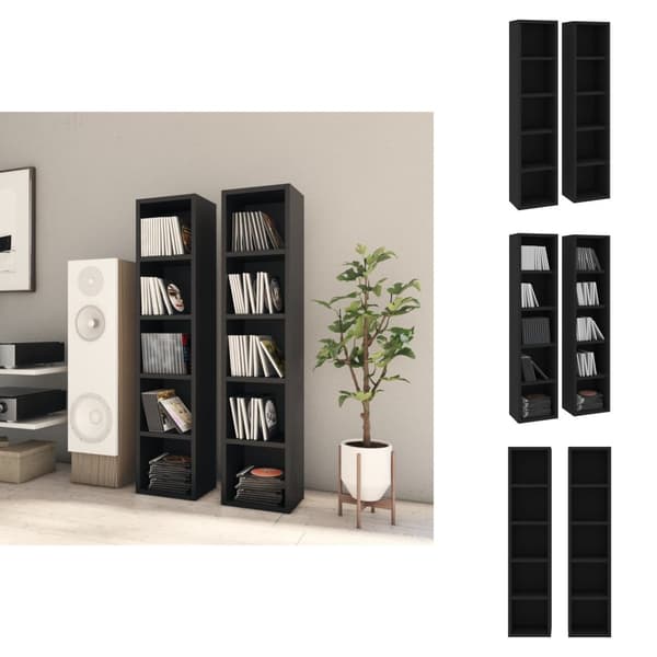Medialaitekaapit & -telineet - Living CD-hyllyt 2 kpl musta 21x16x93,5 cm tekninen puu