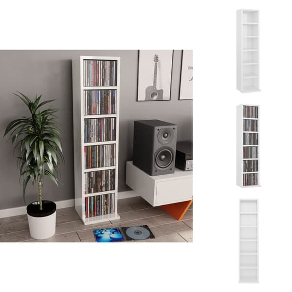 Medieopbevaring - Living cd-reol 21x20x88 cm konstrueret træ hvid højglans