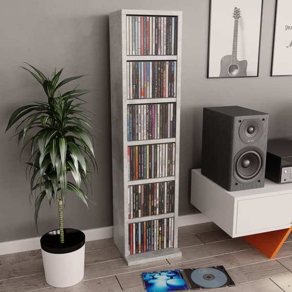 Medieopbevaring - Living cd-reol 21x20x88 cm konstrueret træ betongrå