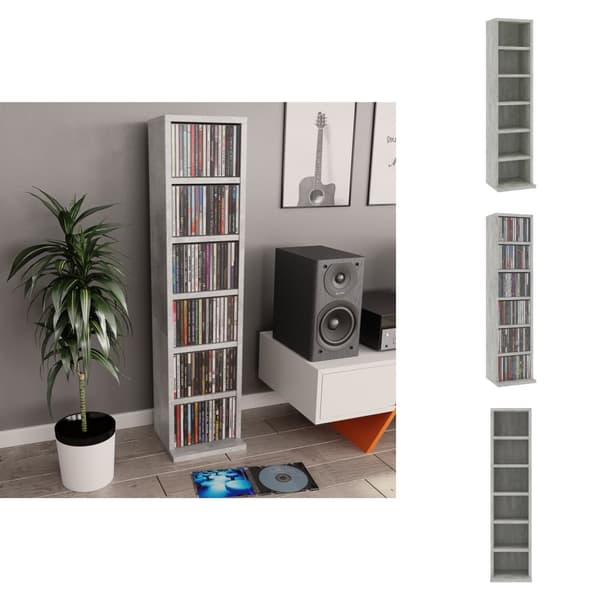 Medieopbevaring - Living cd-reol 21x20x88 cm konstrueret træ betongrå