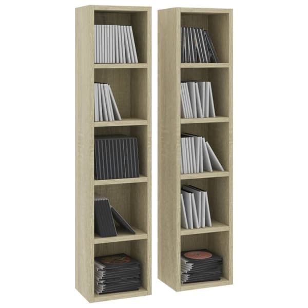 Medialaitekaapit & -telineet - Living CD-hyllyt 2 kpl Sonoma-tammi 21x16x93,5 cm tekninen puu