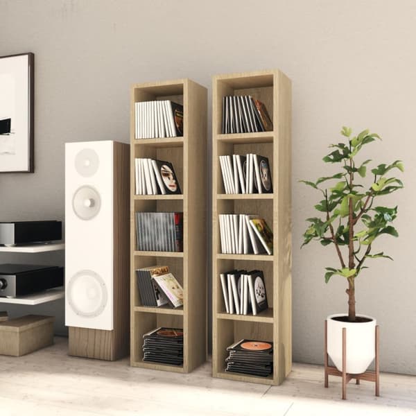 Medialaitekaapit & -telineet - Living CD-hyllyt 2 kpl Sonoma-tammi 21x16x93,5 cm tekninen puu