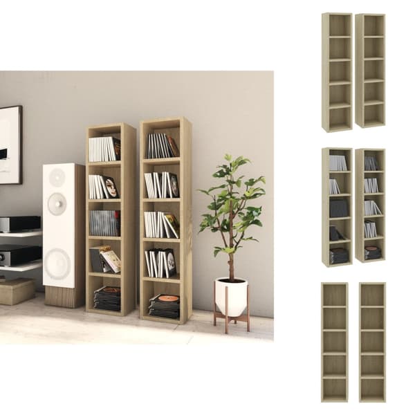 Medialaitekaapit & -telineet - Living CD-hyllyt 2 kpl Sonoma-tammi 21x16x93,5 cm tekninen puu