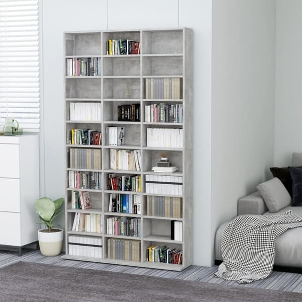 Medieopbevaring - Living cd-reol 102x16x177,5 cm konstrueret træ betongrå
