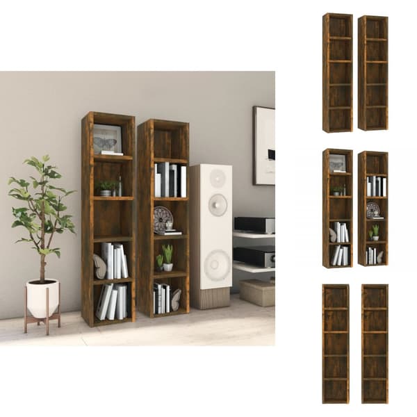 Medieförvaring - Living CD-hyllor 2 st rökfärgad ek 21x16x93,5 cm konstruerat trä
