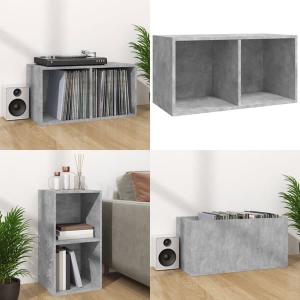 Opbevaringsreol til lp'er 71x34x36 cm konstrueret træ betongrå - Opbevaringsreol - Opbevaringsreoler - Home & Living