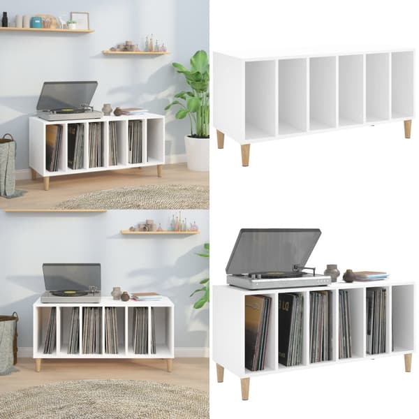 LP-levyjen säilytyskaappi valkoinen 100x38x48 cm tekninen puu - Vinyylilevyjen Säilytys - LP-levyjen Säilytys - Home & Living