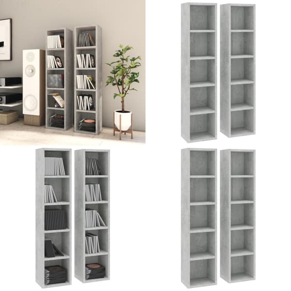 CD-reoler 2 stk. 21x16x93,5 cm spånplade betongrå - CD-reol - CD-reoler - Home & Living