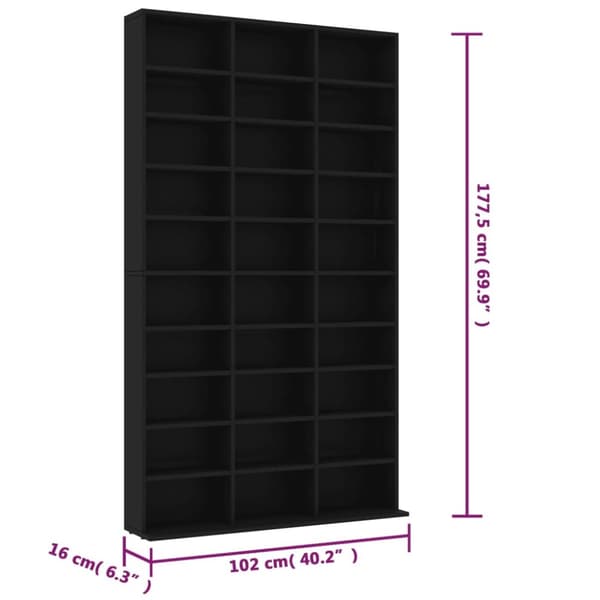 Cd-reol 102x16x177,5 cm konstrueret træ sort - Cd-skab - Cd-skabe - Home & Living