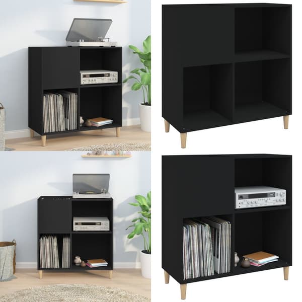 LP-levyjen säilytyskaappi musta 84,5x38x89 cm tekninen puu - Vinyylilevyjen Säilytys - LP-levyjen Säilytys - Home & Living