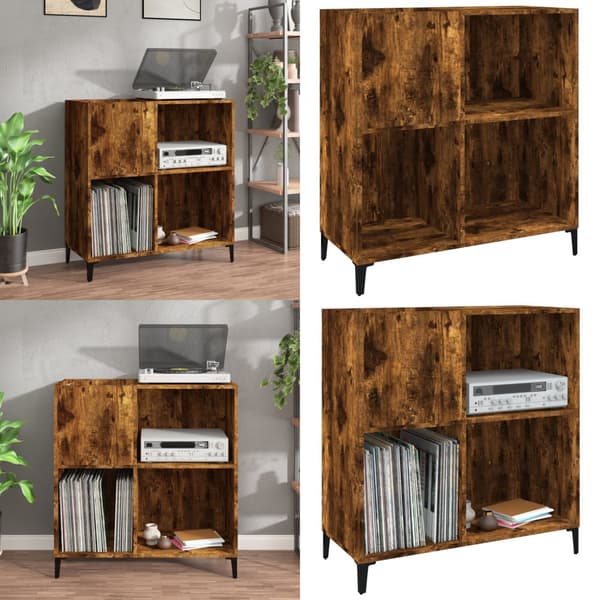 Stereobänk rökfärgad ek 84,5x38x89 cm konstruerat trä - Stereobänk - Stereo Bänk - Home & Living