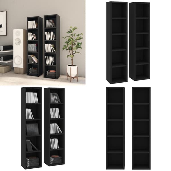 CD-reoler 2 stk. 21x16x93,5 cm spånplade sort - CD-reol - CD-reoler - Home & Living