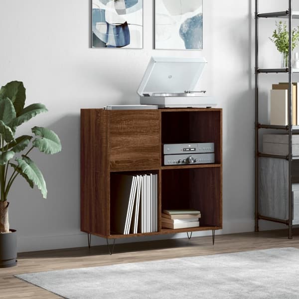 vinylskab 84,5x38x89 cm konstrueret træ brun egetræsfarve