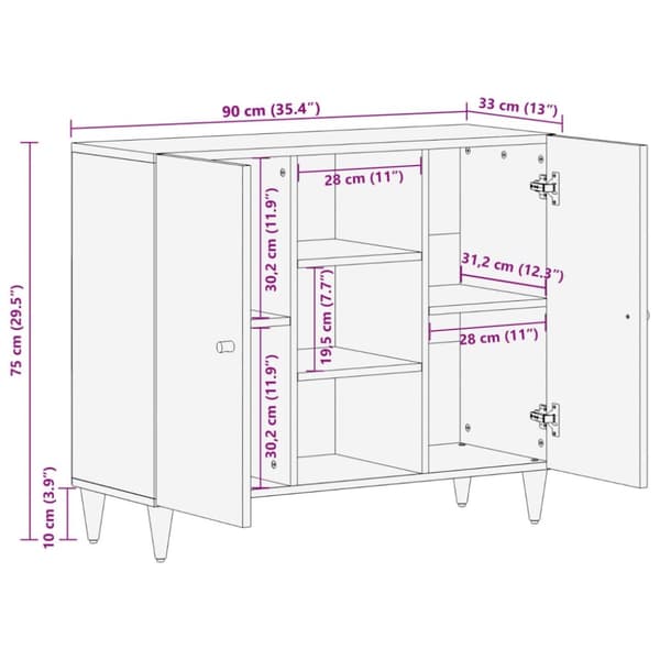 vidaXL skab 90x33x75 cm massivt mangotræ