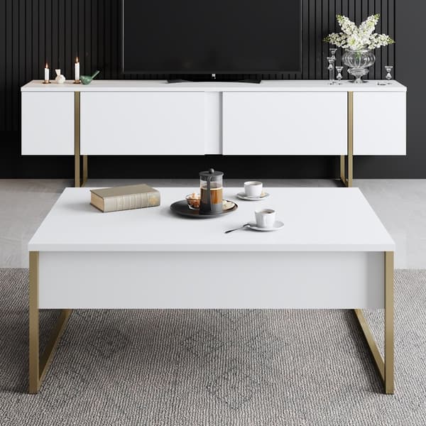 Chic Home Lyydia TV-taso 180 cm, valkoinen/kulta