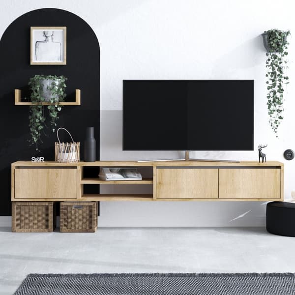 Chic Home Harri TV-taso 180 cm + seinähylly, vaaleanruskea